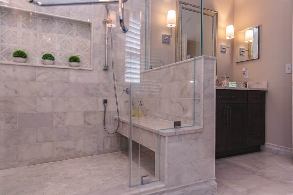 A Guide to Shower Floor Materials 33 Bathroom vanity and a walk in shower