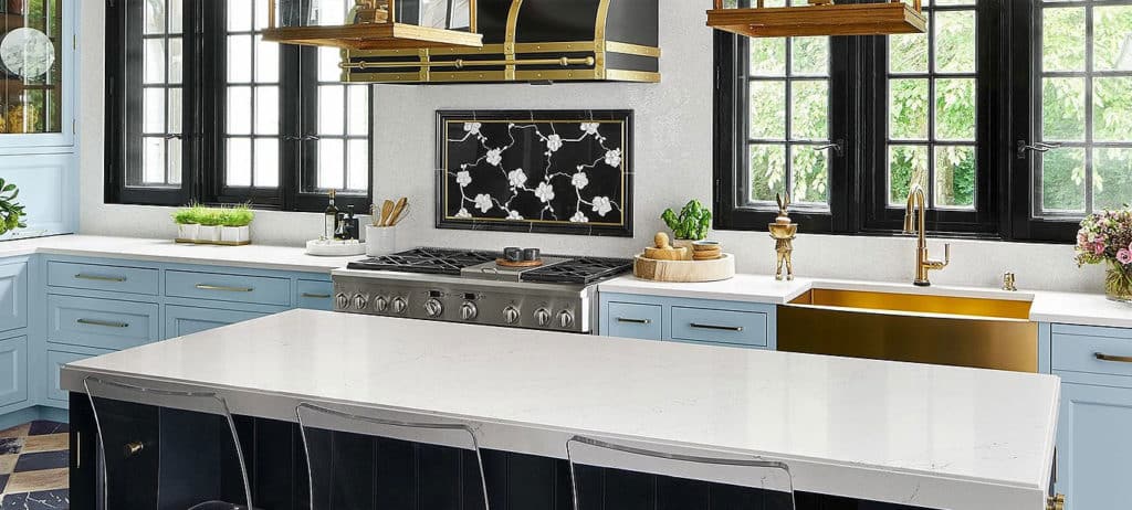 Cambria 1 Cambria kitchen with blue cabinets
