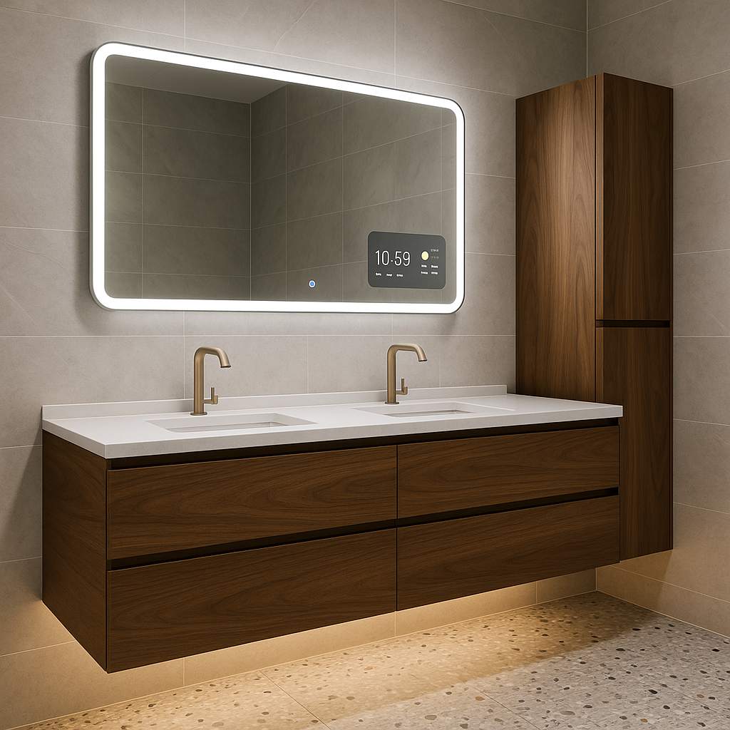 Floating Wood Vanity with Smart Integration