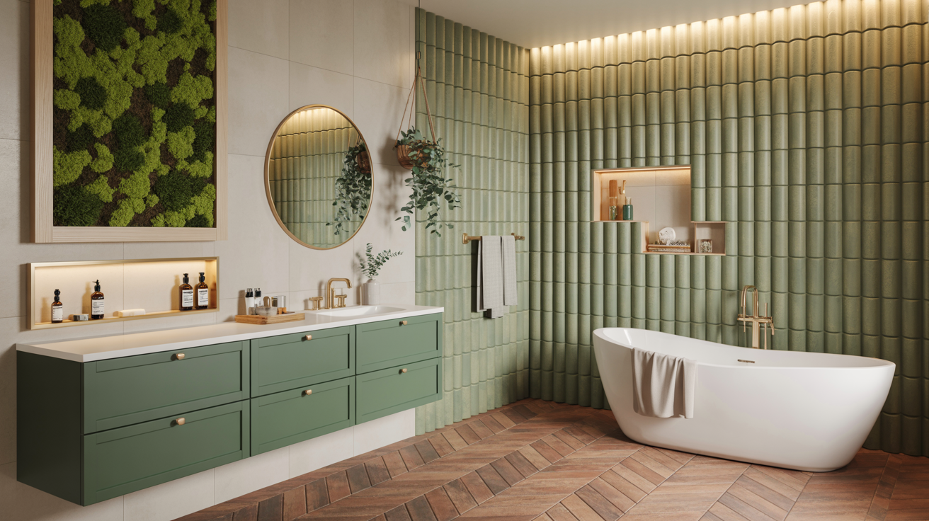 Textured Tile Feature with Integrated Wellness Elements