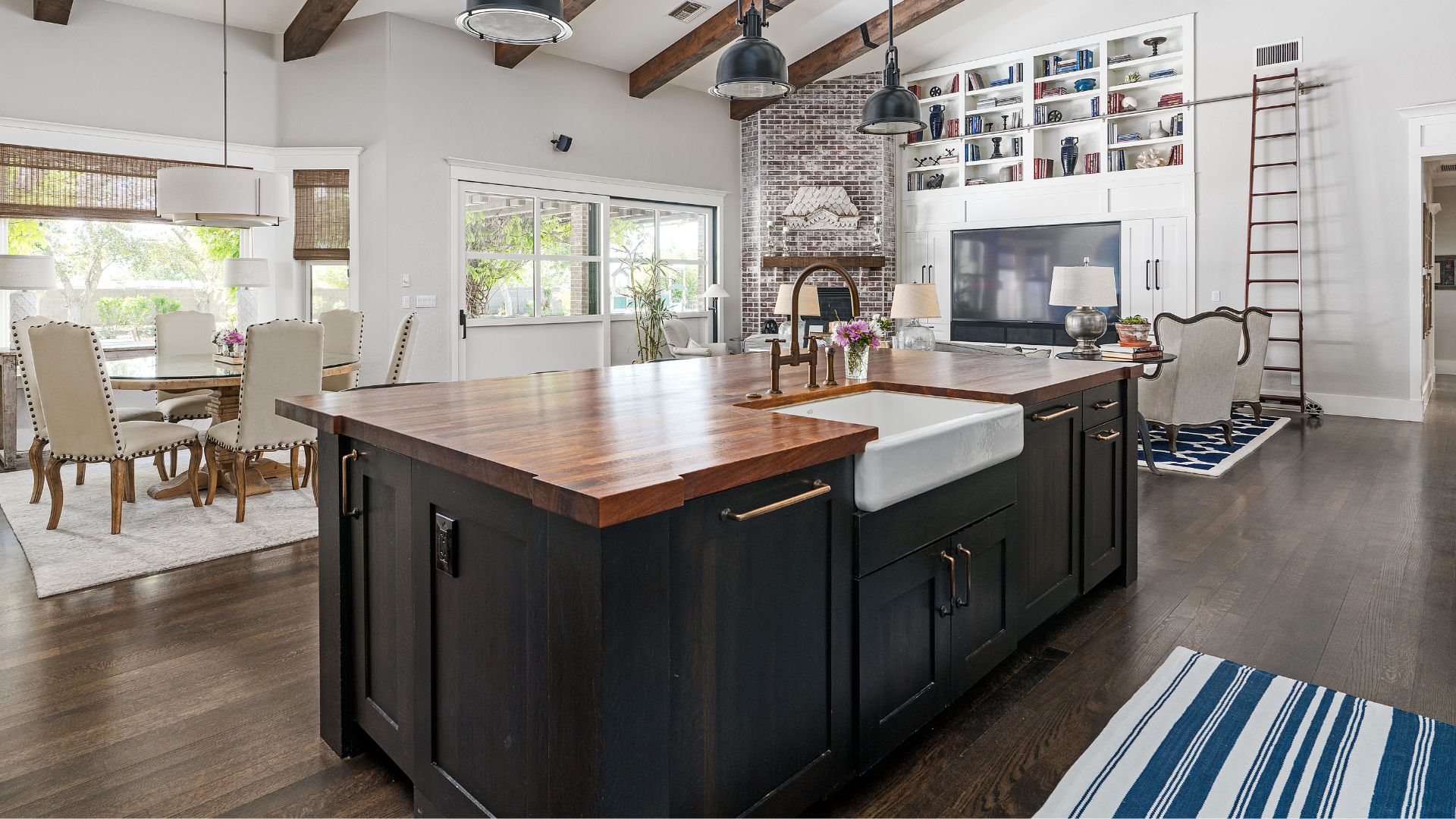 A Modern Kitchen with dark brown cabinets and sink