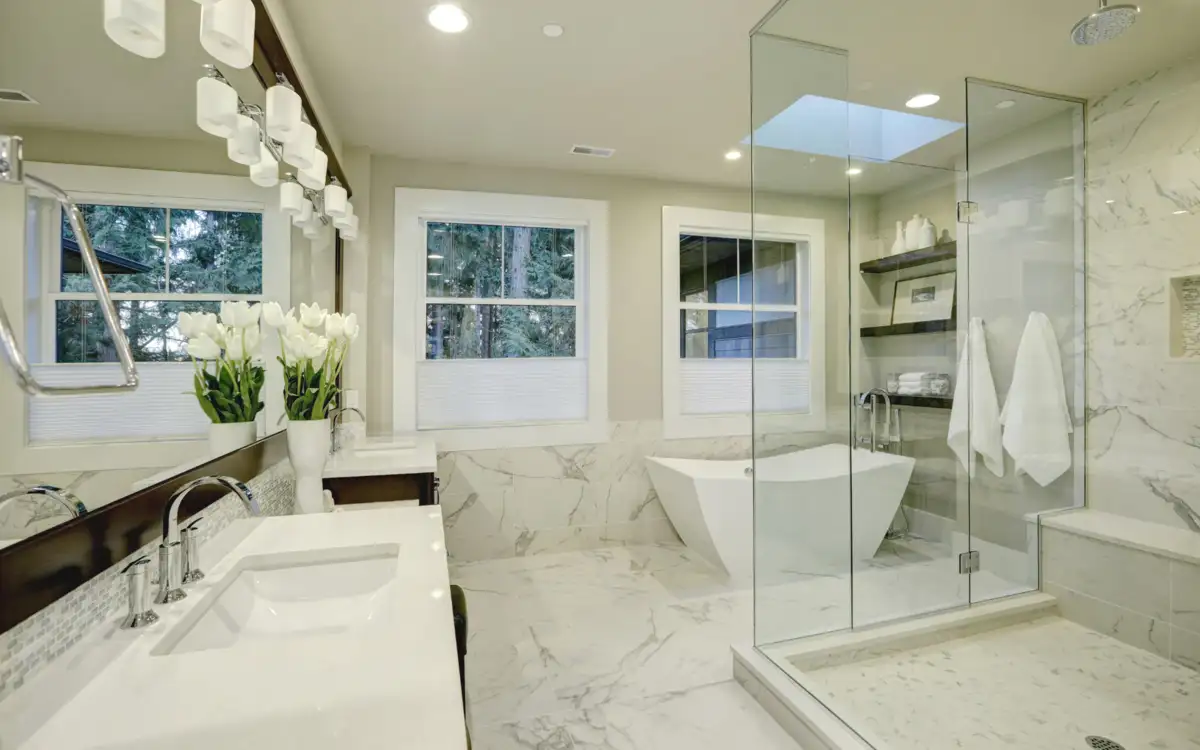 grey spa like walk in shower in Chesapeake VA