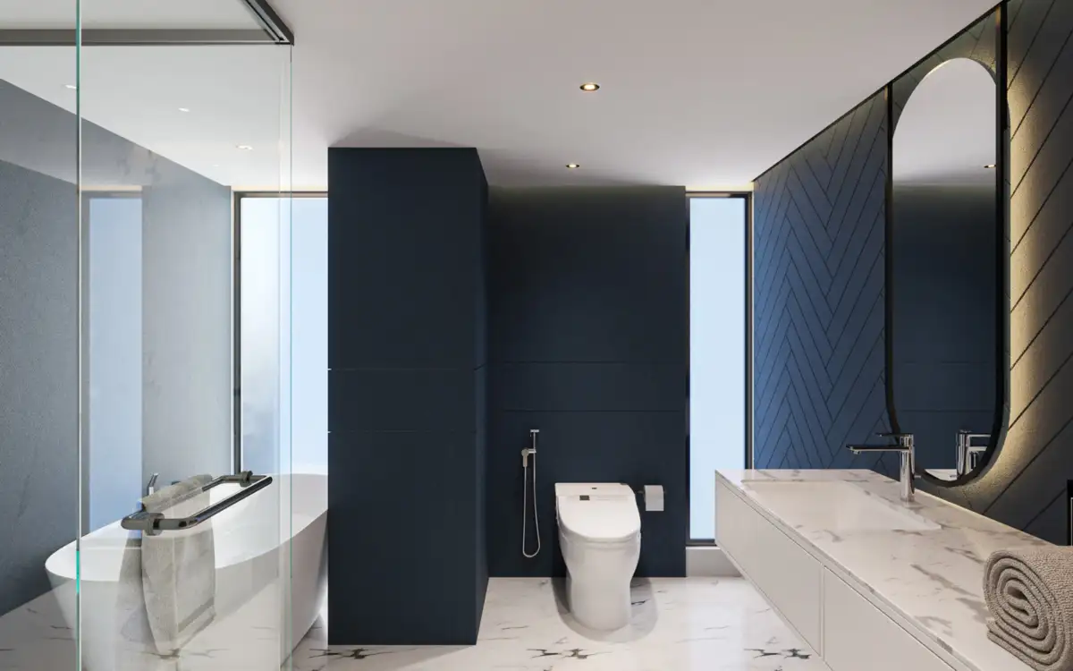 blue white bath with spa like bathrube trends