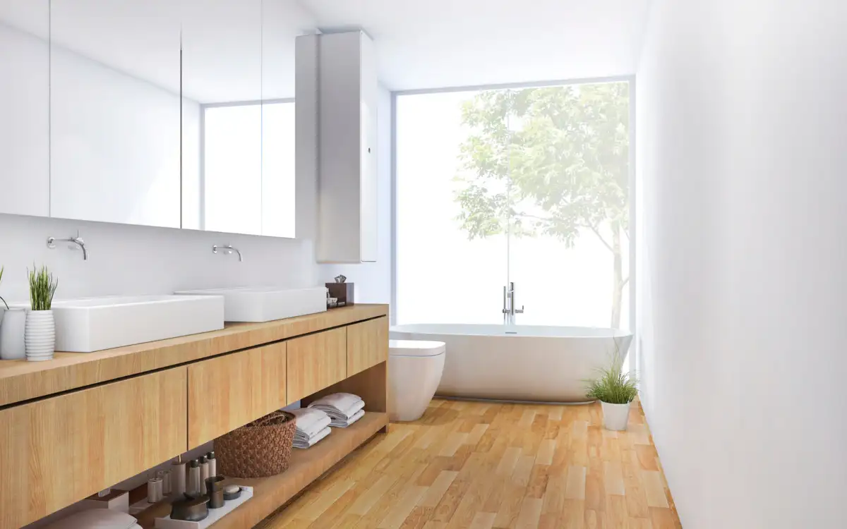 natural textures materials made bathroom