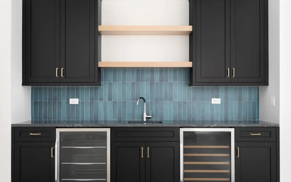 kitchen with black custom cabinets