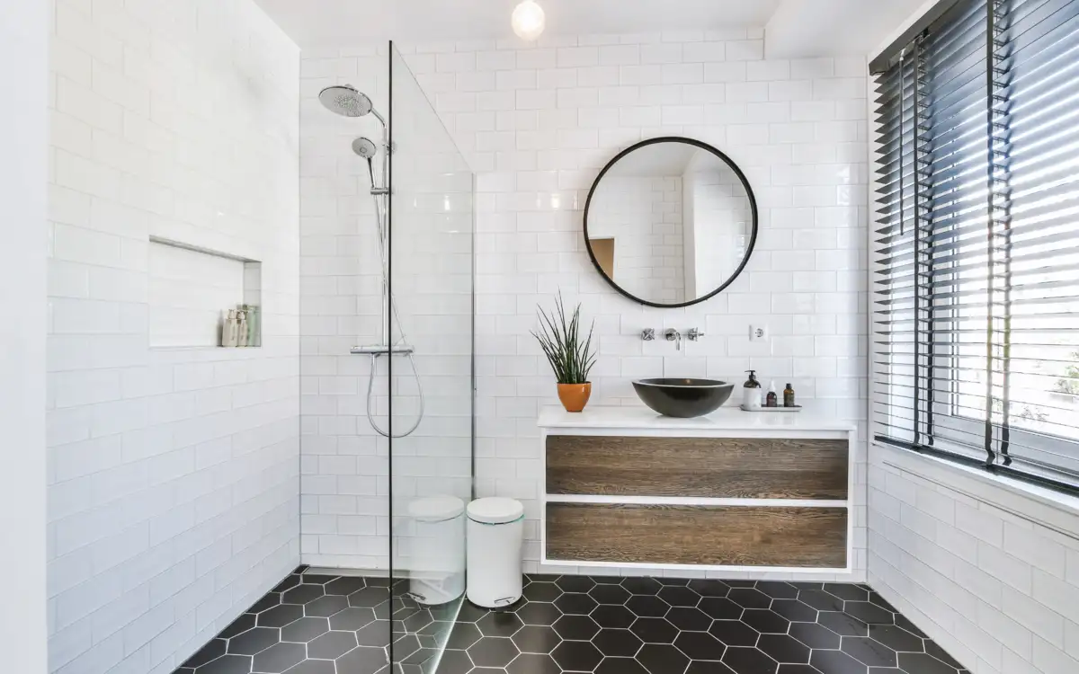 bathroom with stylish hexagon tile