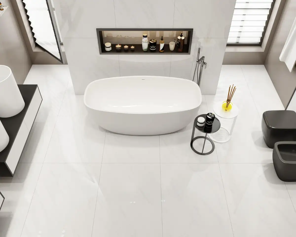 stylish bathroom with marble floor tiles