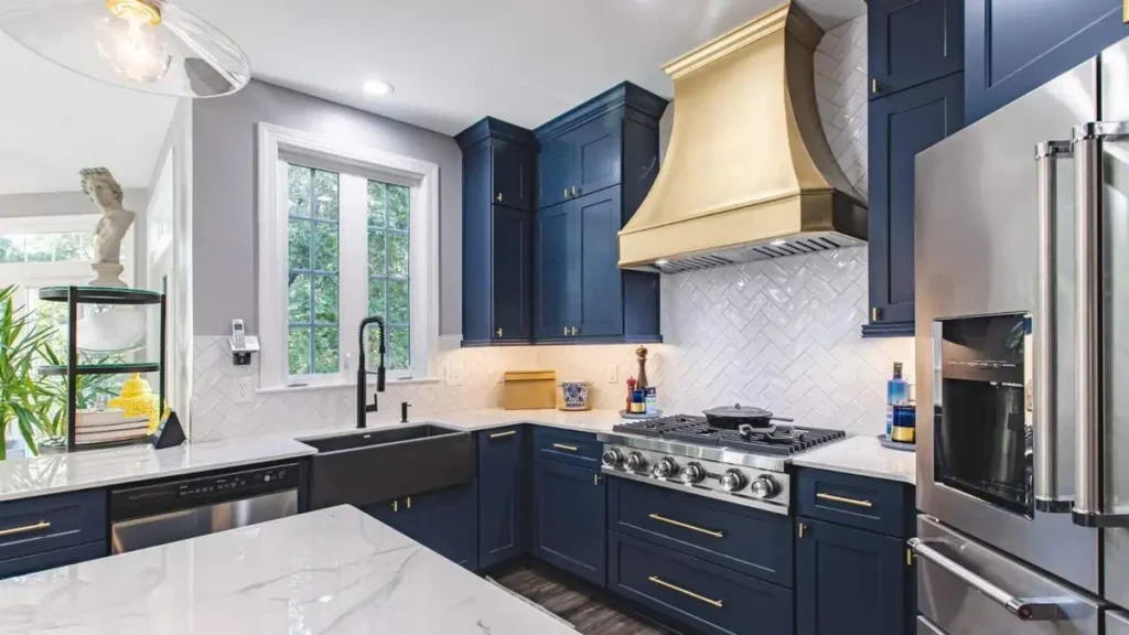 Colorful Upper Cabinets used while remodeling kitchen