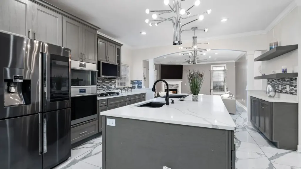 Modern Kitchen with grey countertops and cabinets