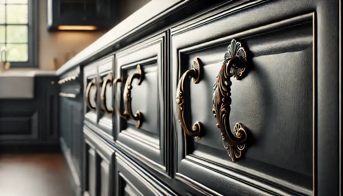 black cabinets vintage handles