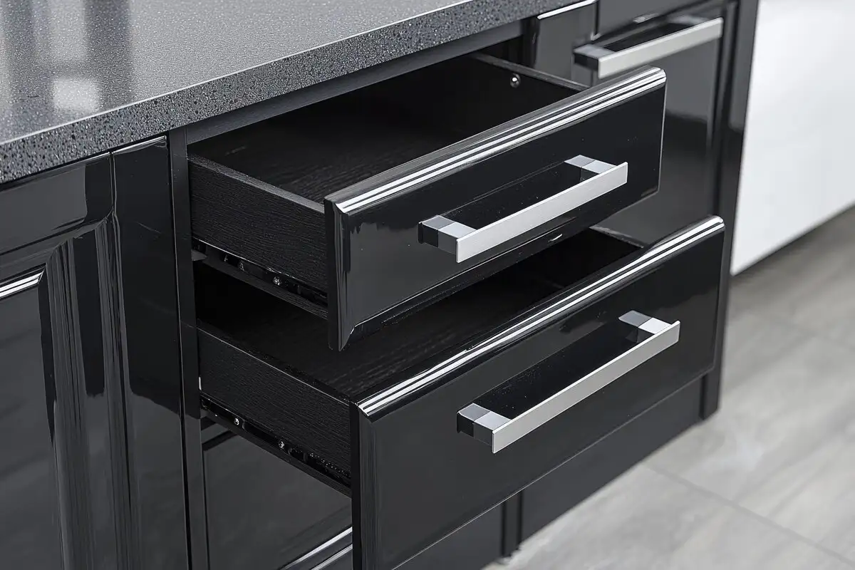 black shiny kitchen cabinet doors