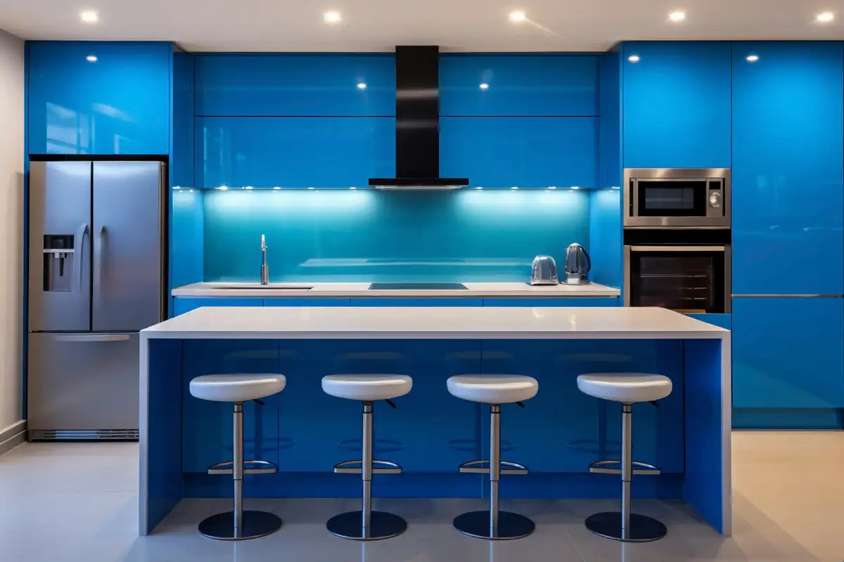 bright blue kitchen cabinets