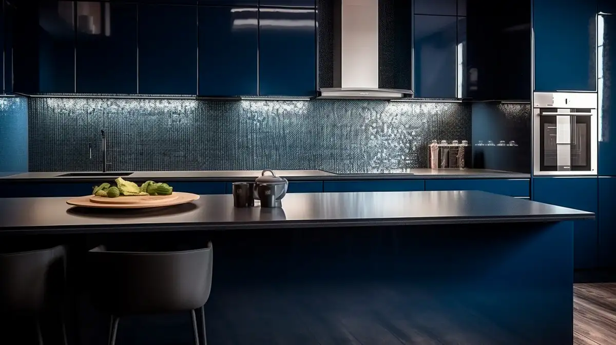 dark blue cabinets with black details