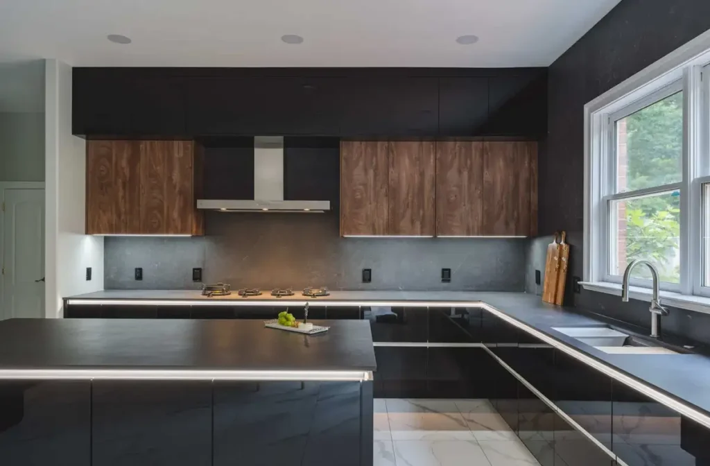 dark designed kitchen with average remodel cost