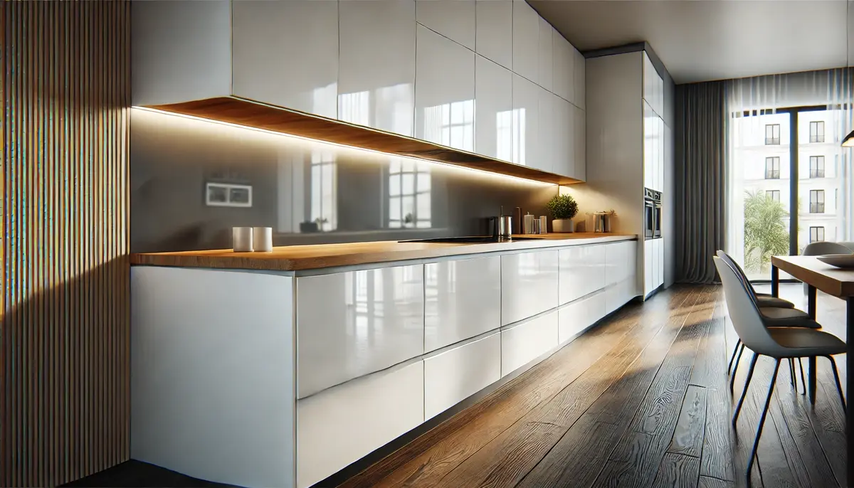 Glossy white kitchen cabinets
