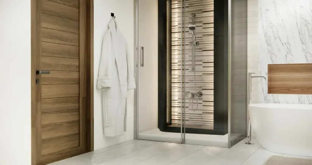 22 Stylish Walk-In Shower Ideas in 2025 1 in bathroom Contrasting Materials used in Walk-in Shower