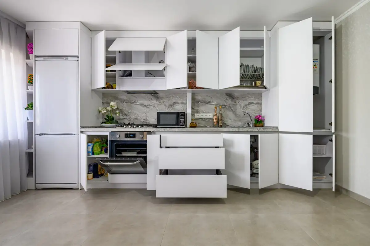 kitchen has multi purpose cabinet design