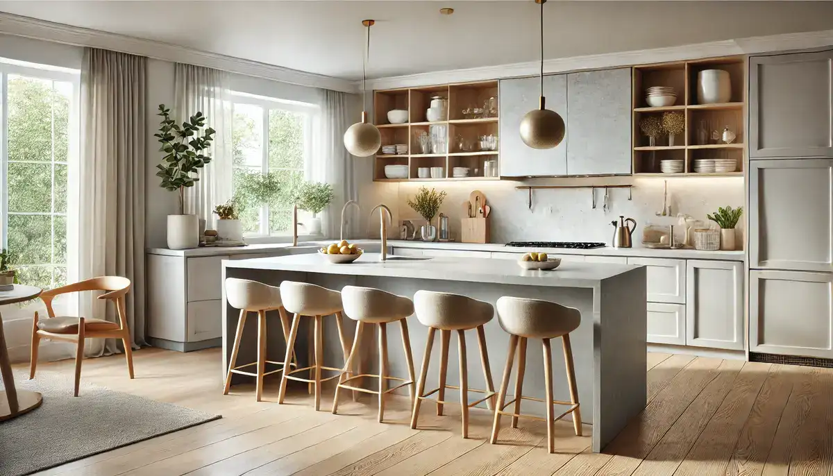 kitchen island one side is seating area