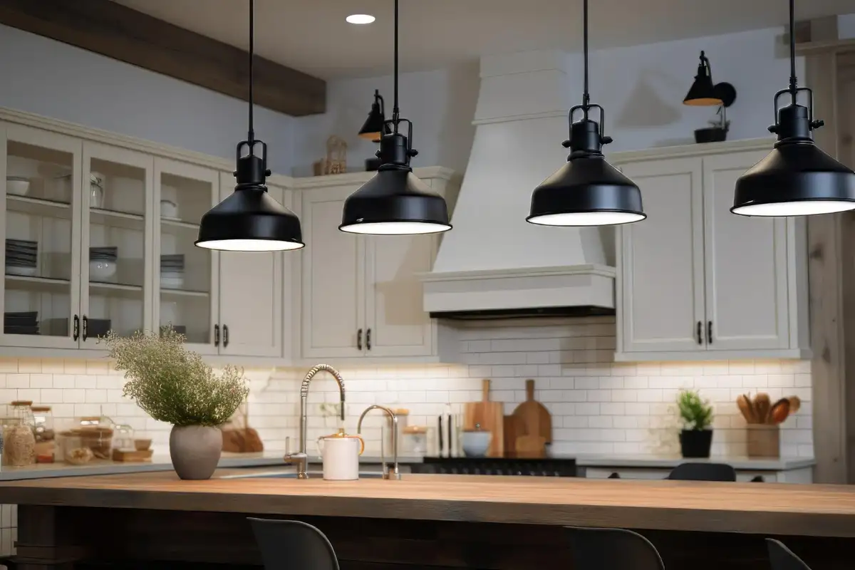 kitchen island with pendant lamps 
