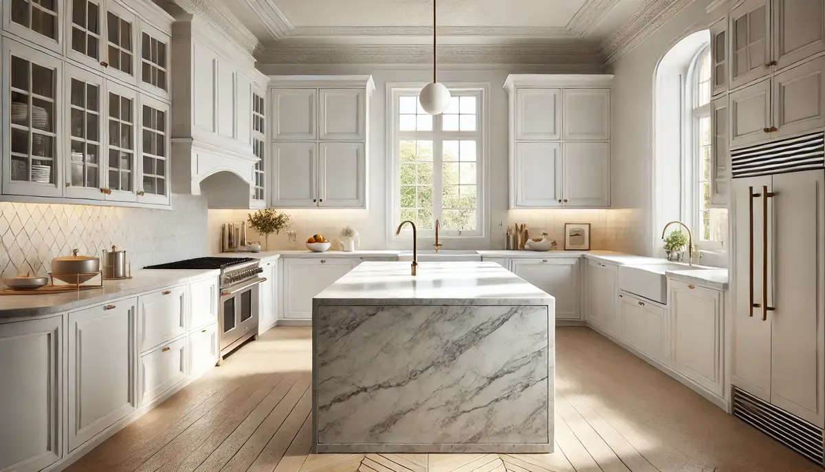 kitchen with marble timeless island