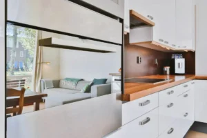 mirrored kitchen cabinet design