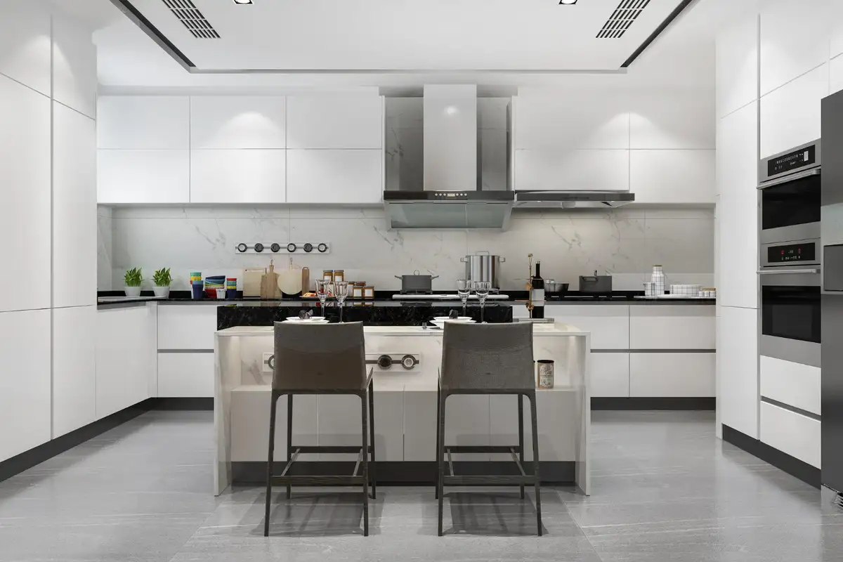 Modern kitchen with white cabinets