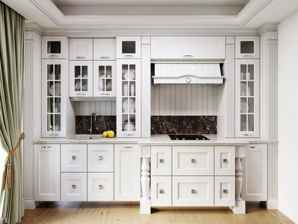 nostalgic kitchen with classic white cabinet