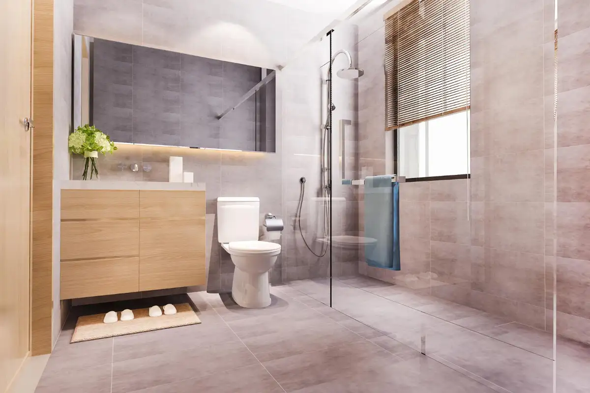 22 Stylish Walk-In Shower Ideas in 2025 14 Same Tile is used both in bathroom and Walk-in Shower