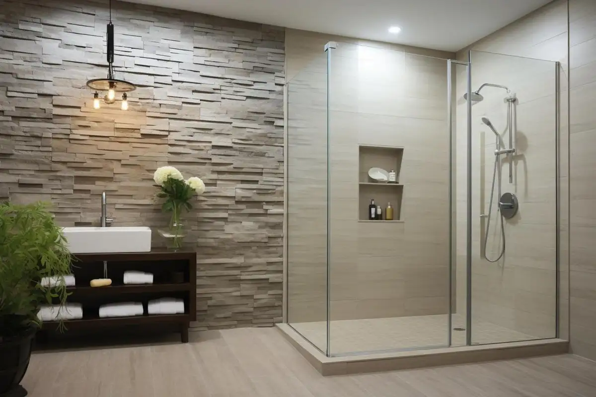 22 Stylish Walk-In Shower Ideas in 2025 4 walk in shower with statement wall
