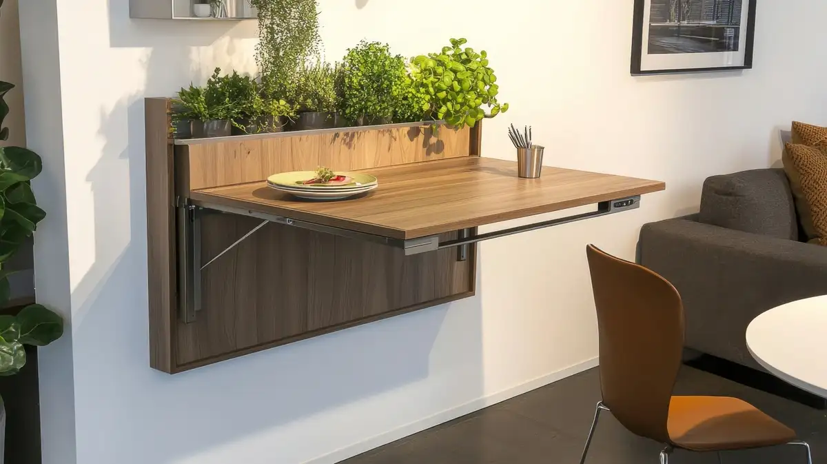 wall mounted folding table in the kitchen