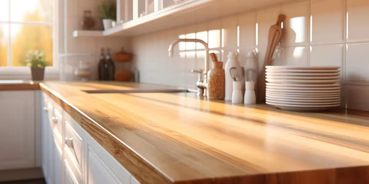 white cabinets kitchen with wooden countertops