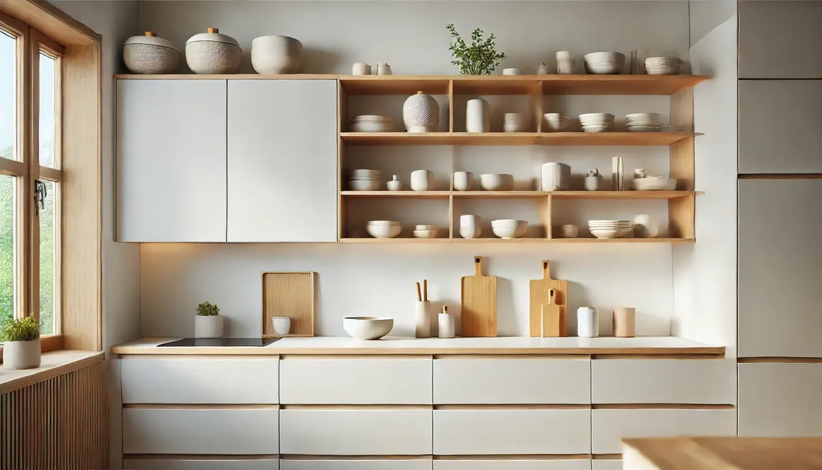 white cabinets with open shelves design