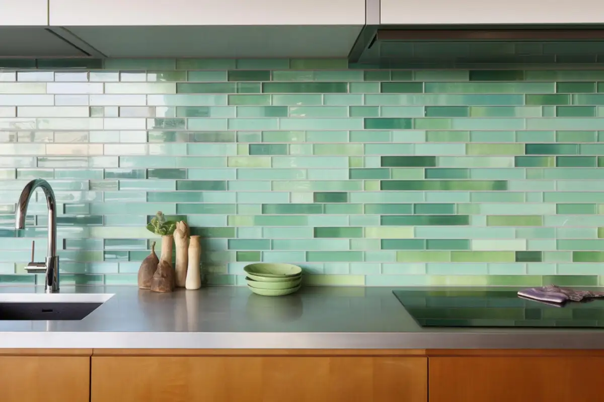 blue and green color backsplash design