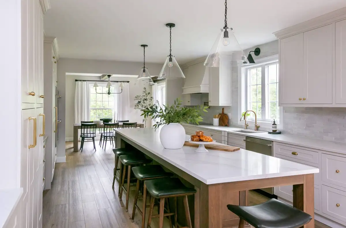 A kitchen with a remodeled and new installed quarts countertops