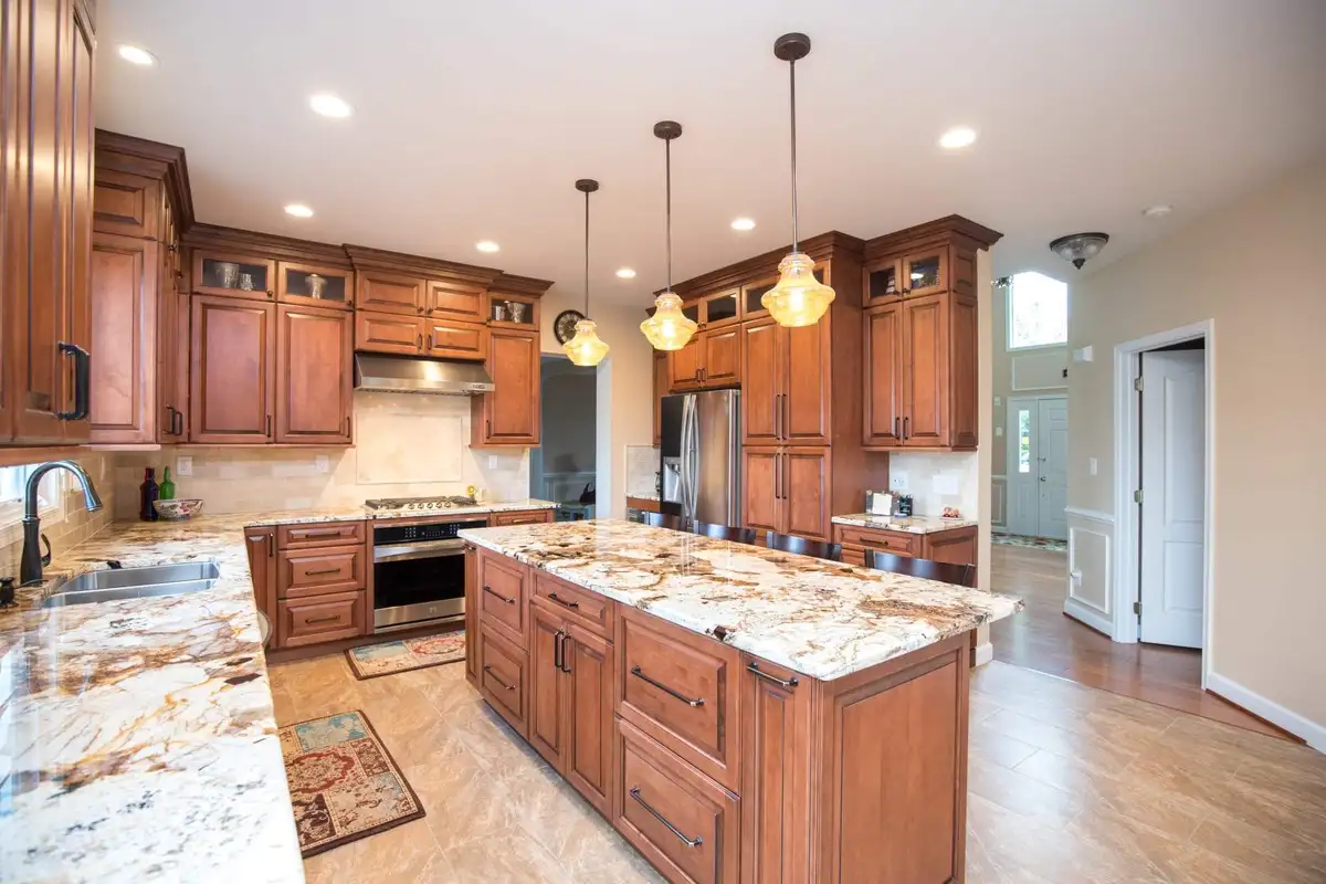 retro style kitchen with movable island