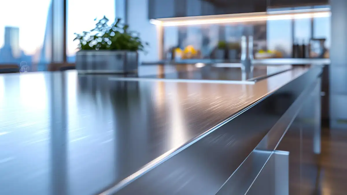 stainless steel shiny kitchen countertop
