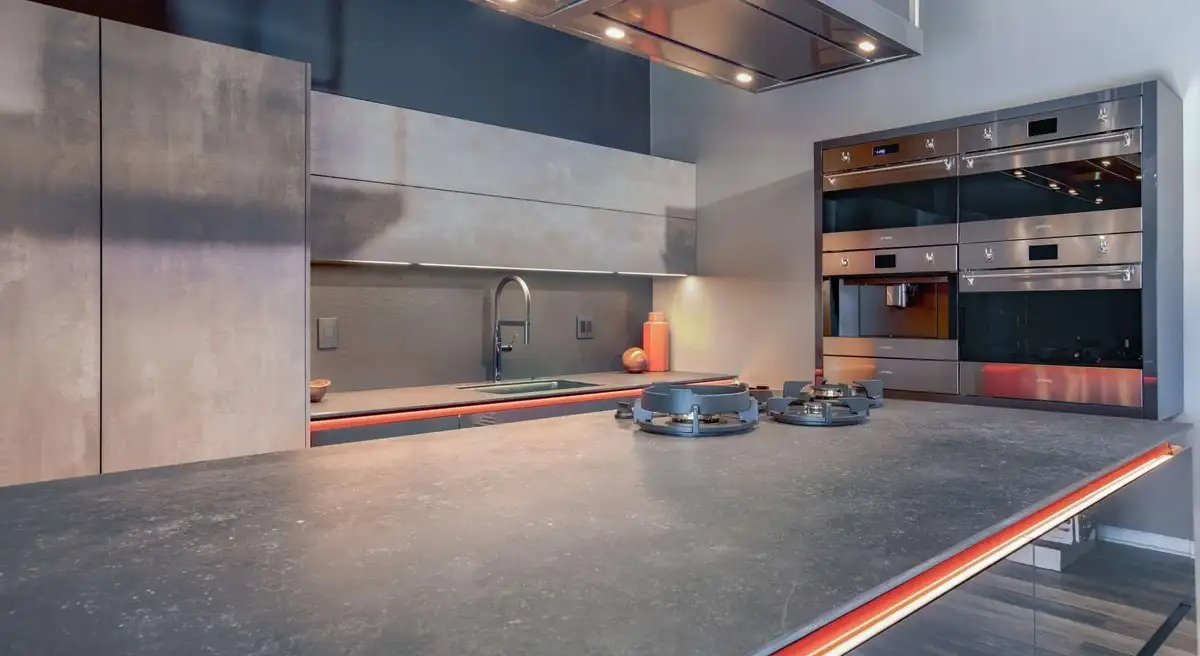 stylish kitchen with solid surface countertop