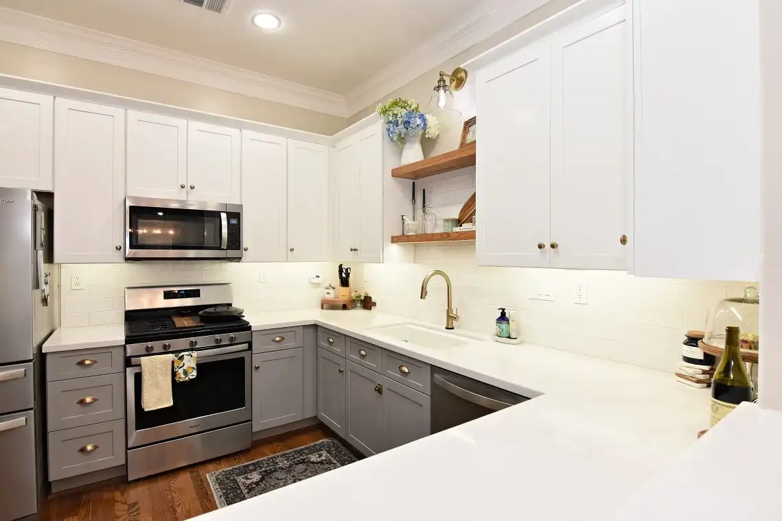 white kitchen with acrylic countertop