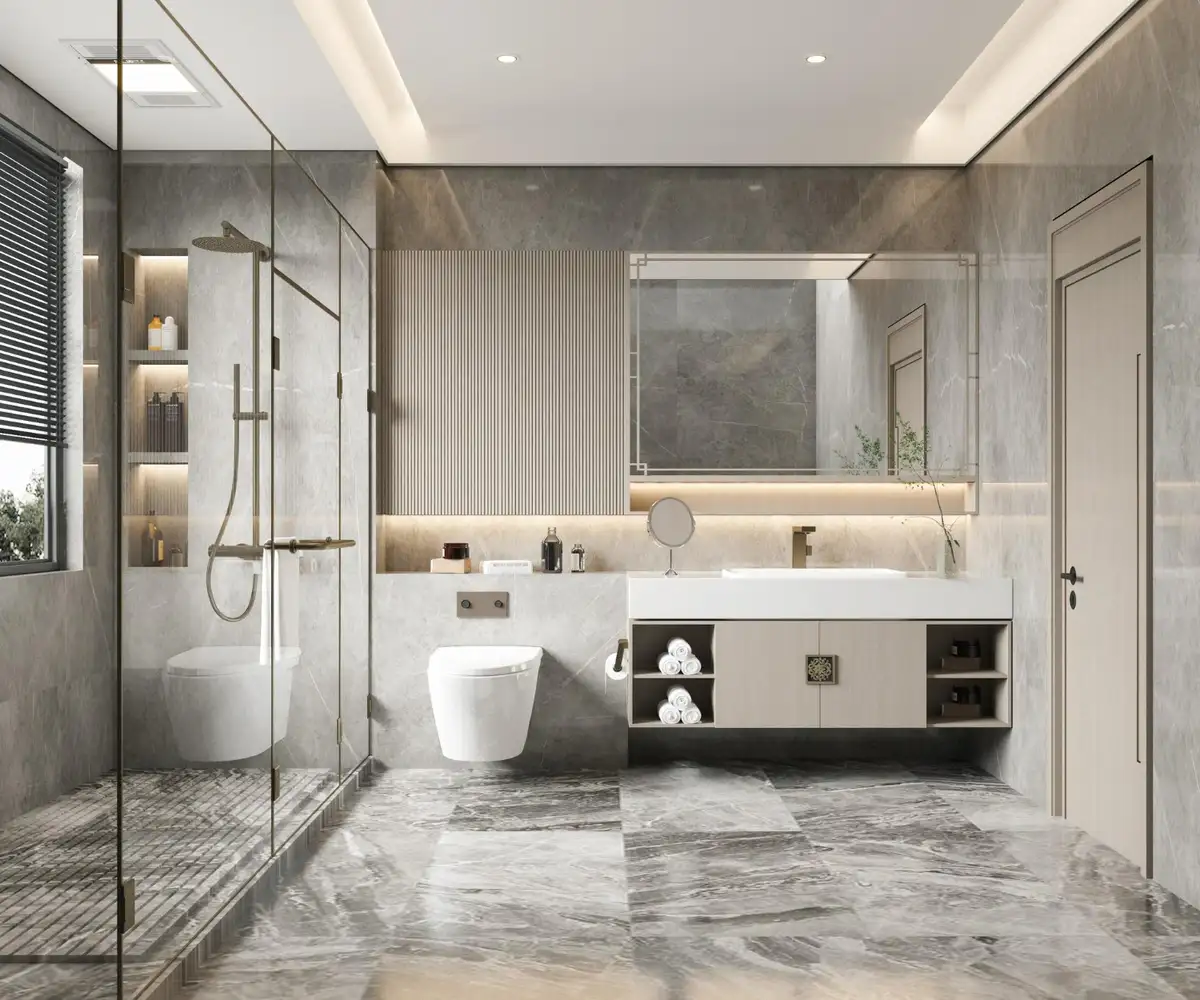 a modern bathroom designed with bathtub and shower