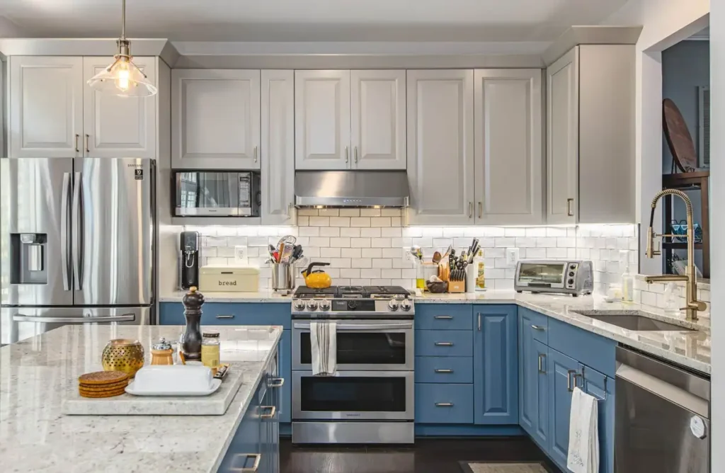 How to Hire a Kitchen Remodel Contractor in Ashburn, VA? 1 blue kitchen remodeled by Kitchen Remodel Contractor in Ashburn
