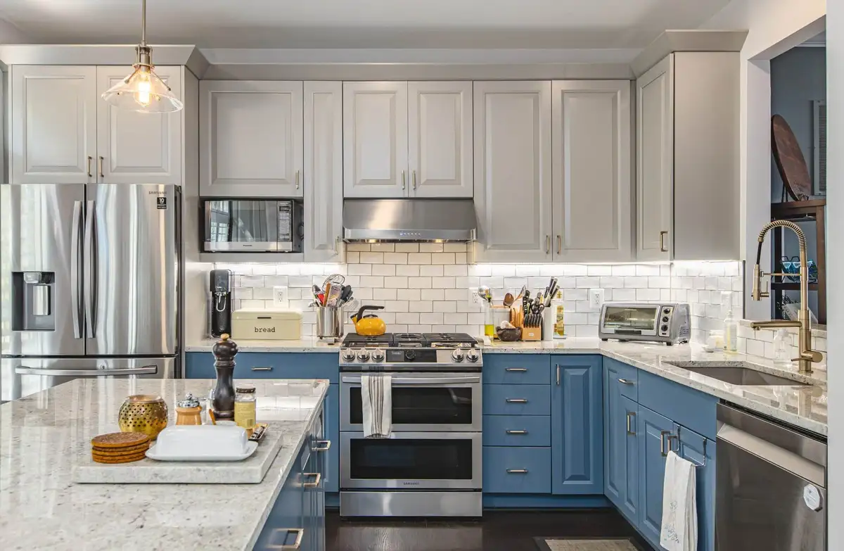 blue kitchen remodeled by Kitchen Remodel Contractor in Ashburn
