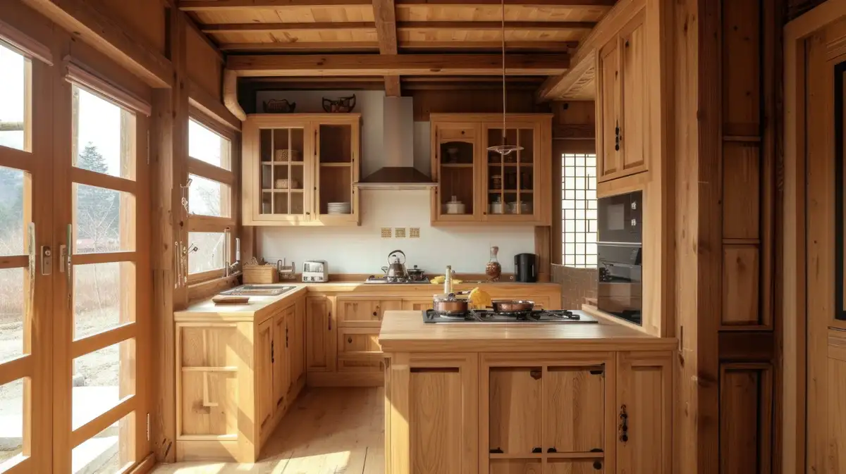 rustic style kitchen with oak cabinets