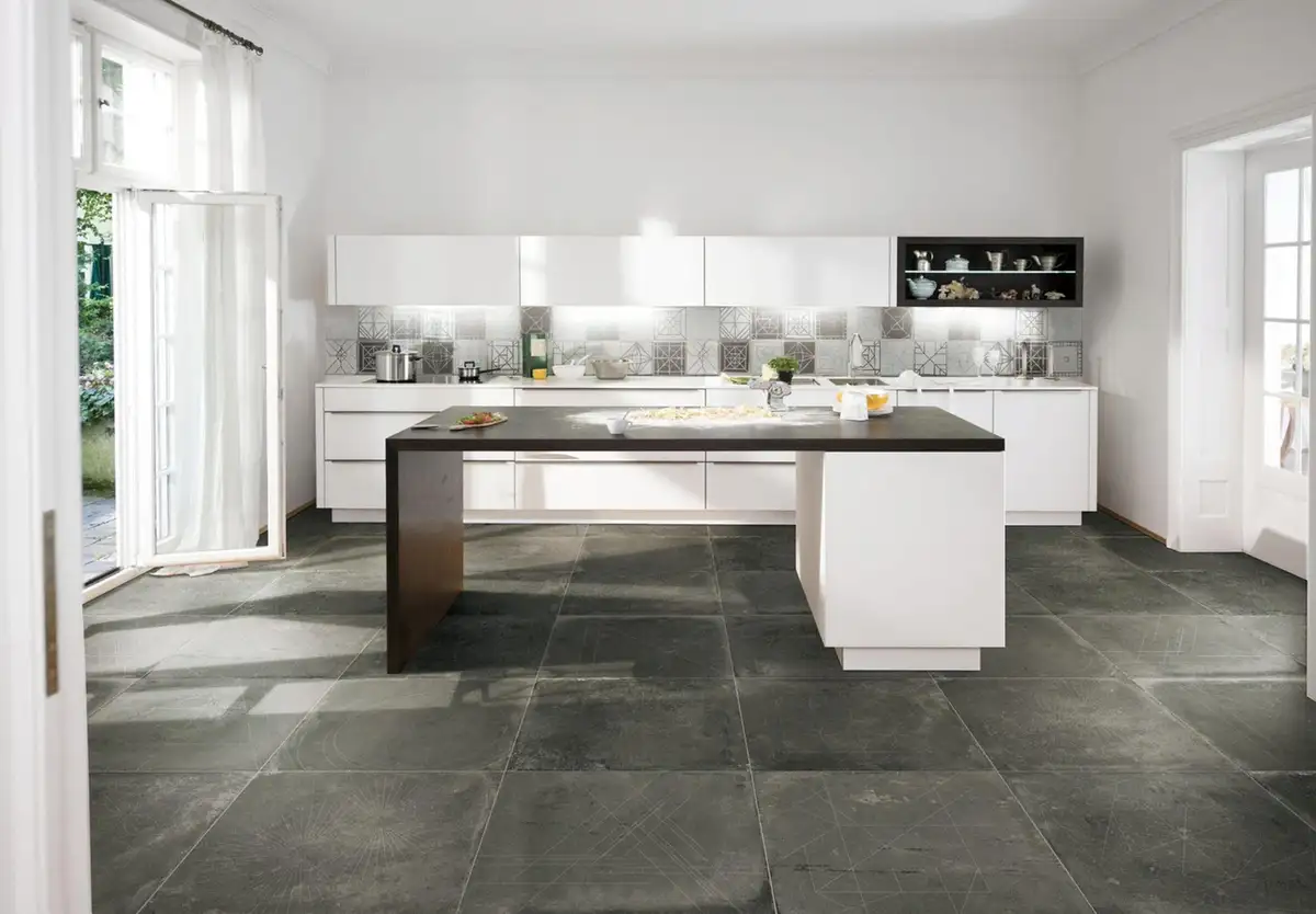 kitchen with natural stone tiles