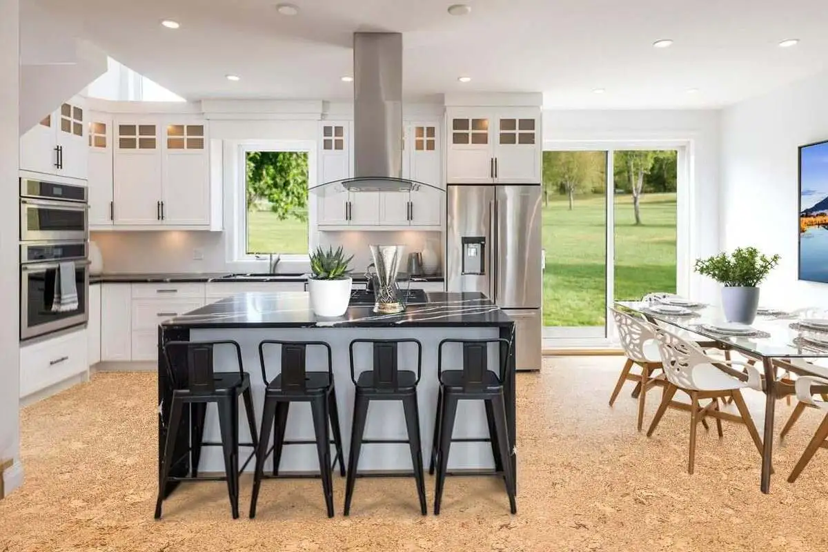 Modern kitchen with cork flooring