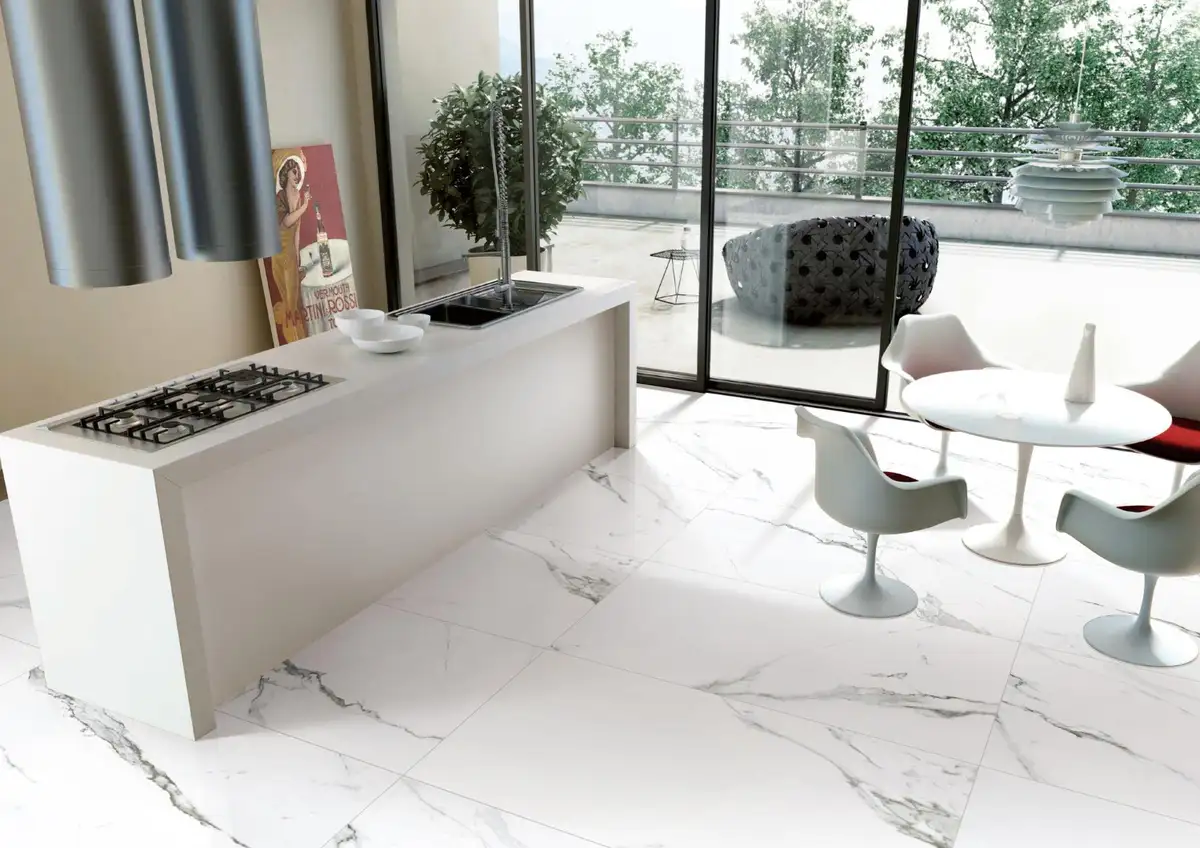 white porcelain kitchen tile