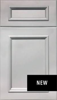 Fairfax Kitchen Cabinets 8 Medium gray Imperio Nickel cabinet door and 5-piece drawer front with intricate mitered detailing.