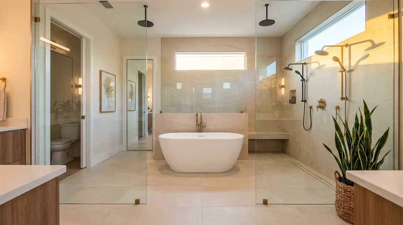 Walk-In Shower Installation in Orlando: Pros, Costs, and 2026 Ideas 13 curbless-walk-in-shower-orlando-wet-room-linear-drain-large-format-tile-lake-nona-usa-cabinet-store