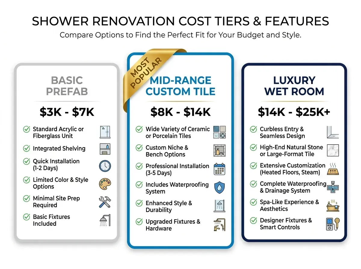 Walk-In Shower Installation in Orlando: Pros, Costs, and 2026 Ideas 14 walk-in-shower-cost-orlando-three-tier-pricing-basic-mid-luxury-2026-infographic-usa-cabinet-store